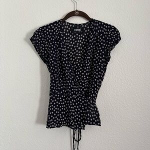 Reformation Women's Size XS Blue Floral Wrap Blouse Top